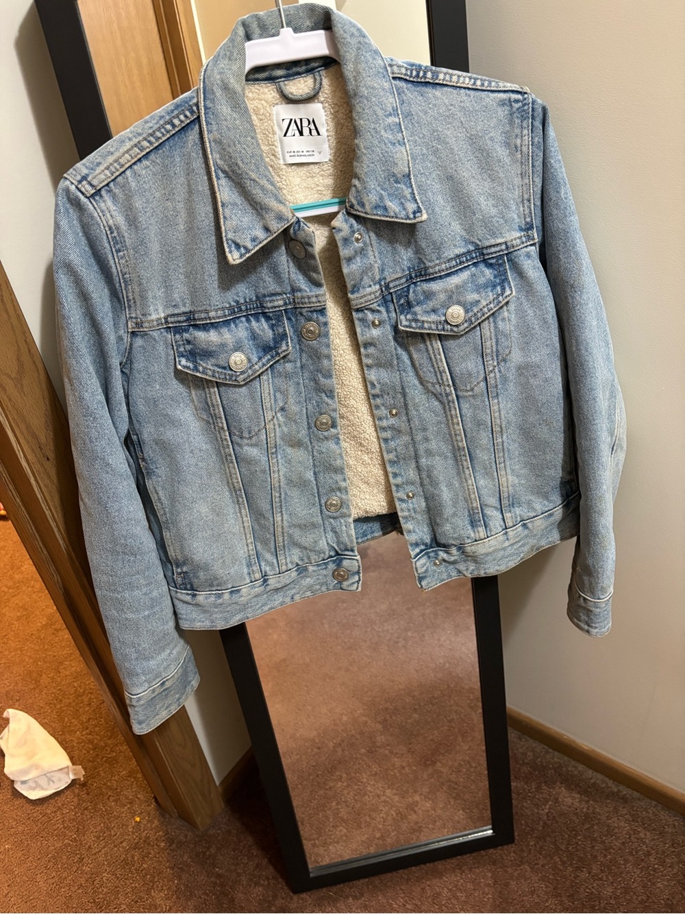 ZARA Light Wash Denim Jacket with Sherpa Collar